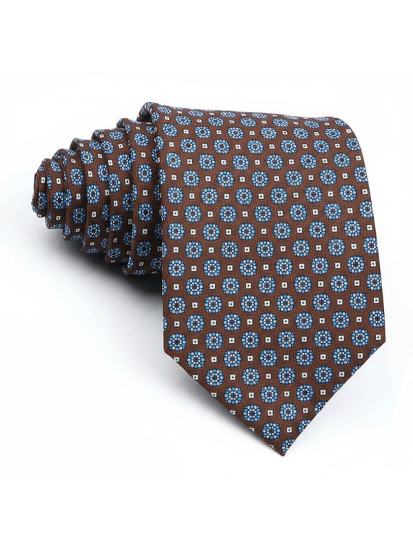 blue ditsy brown necktie