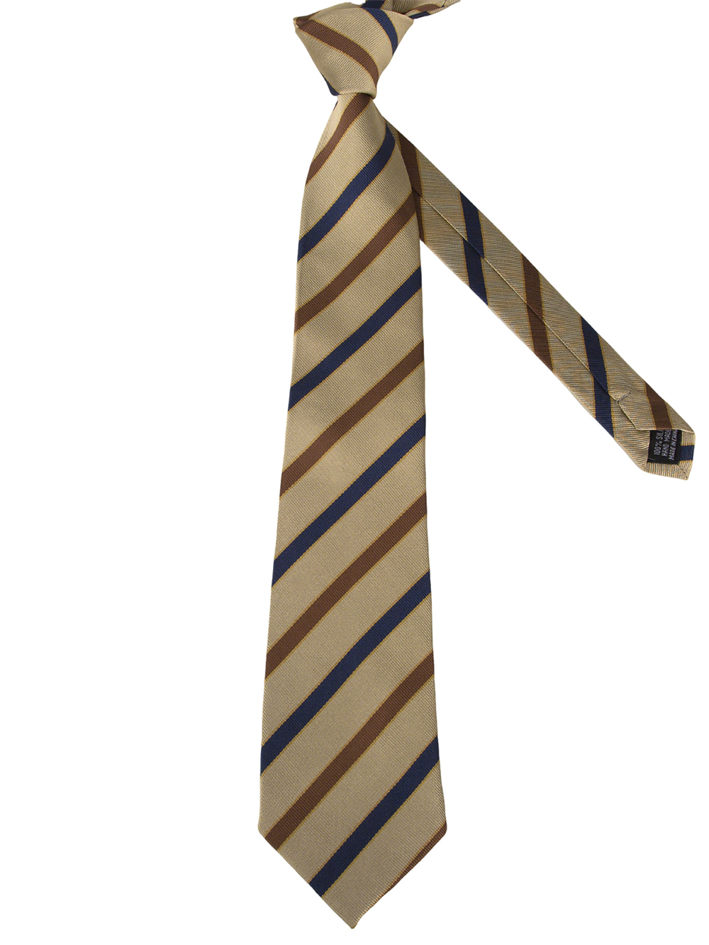 Champagne Brown Blue Three-Color Striped Silk Tie - Image 3