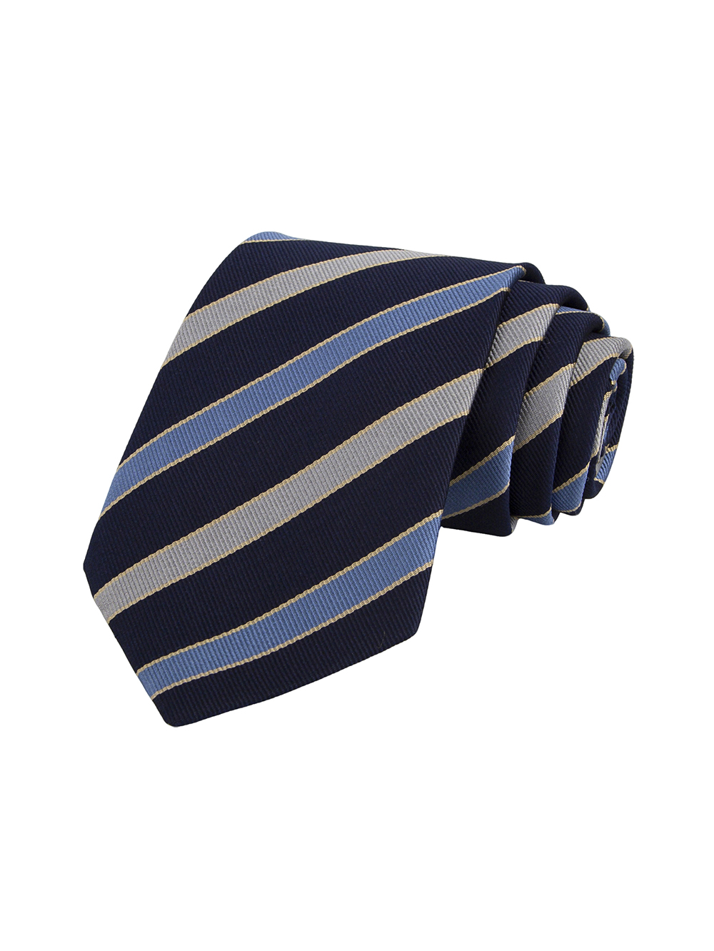 Blue, Gray and Dark Blue Striped Silk Tie