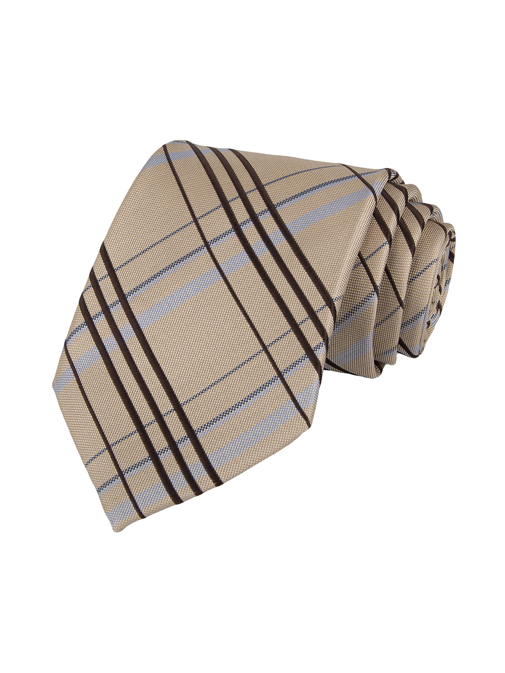 Brown, Gray and Black Three-Color Striped Woven Tie