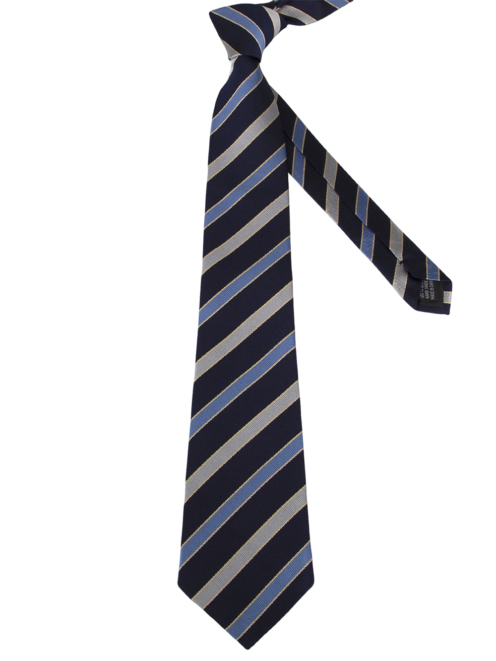 Blue, Gray and Dark Blue Striped Silk Tie
