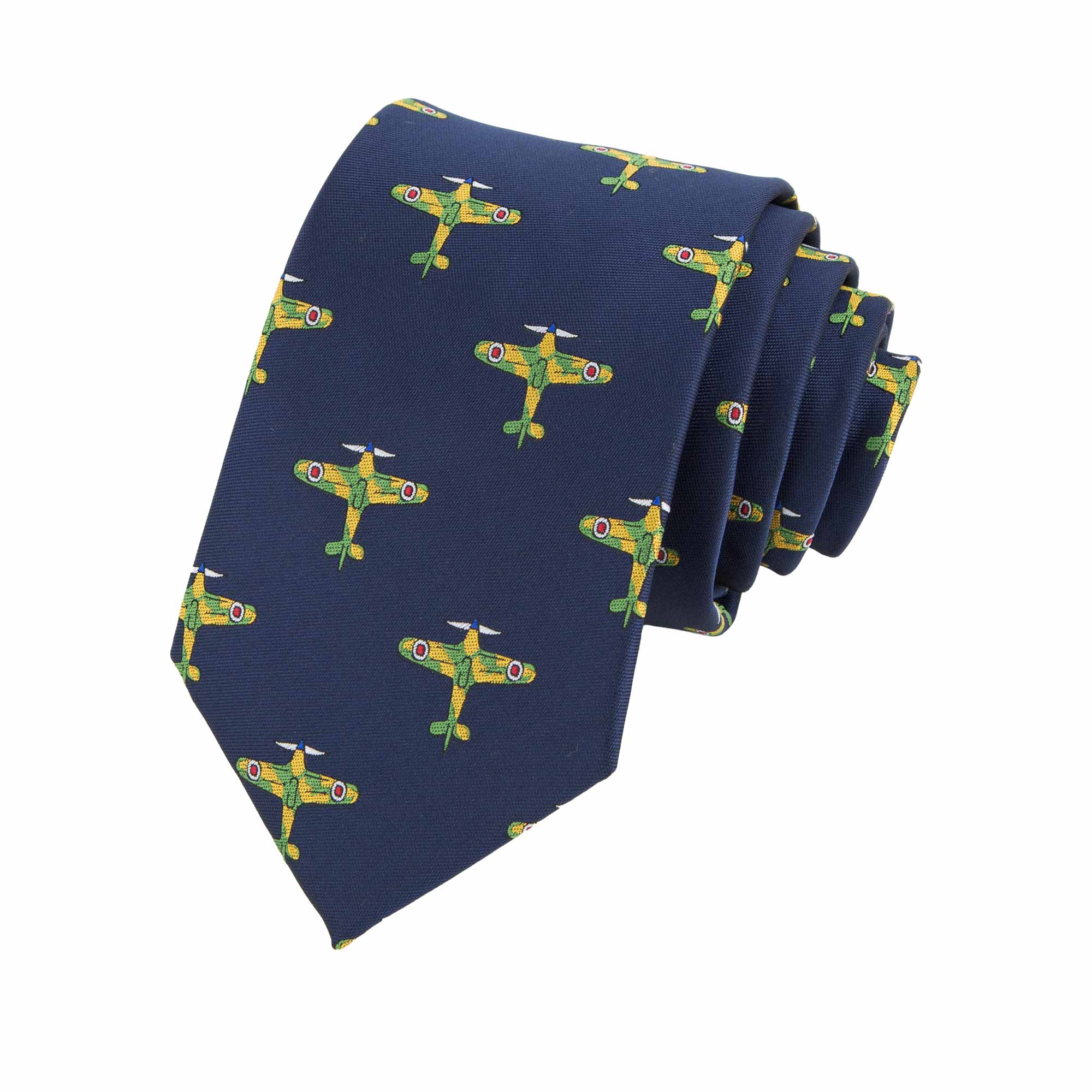 Embroidered Spitfire Plane Navy Necktie