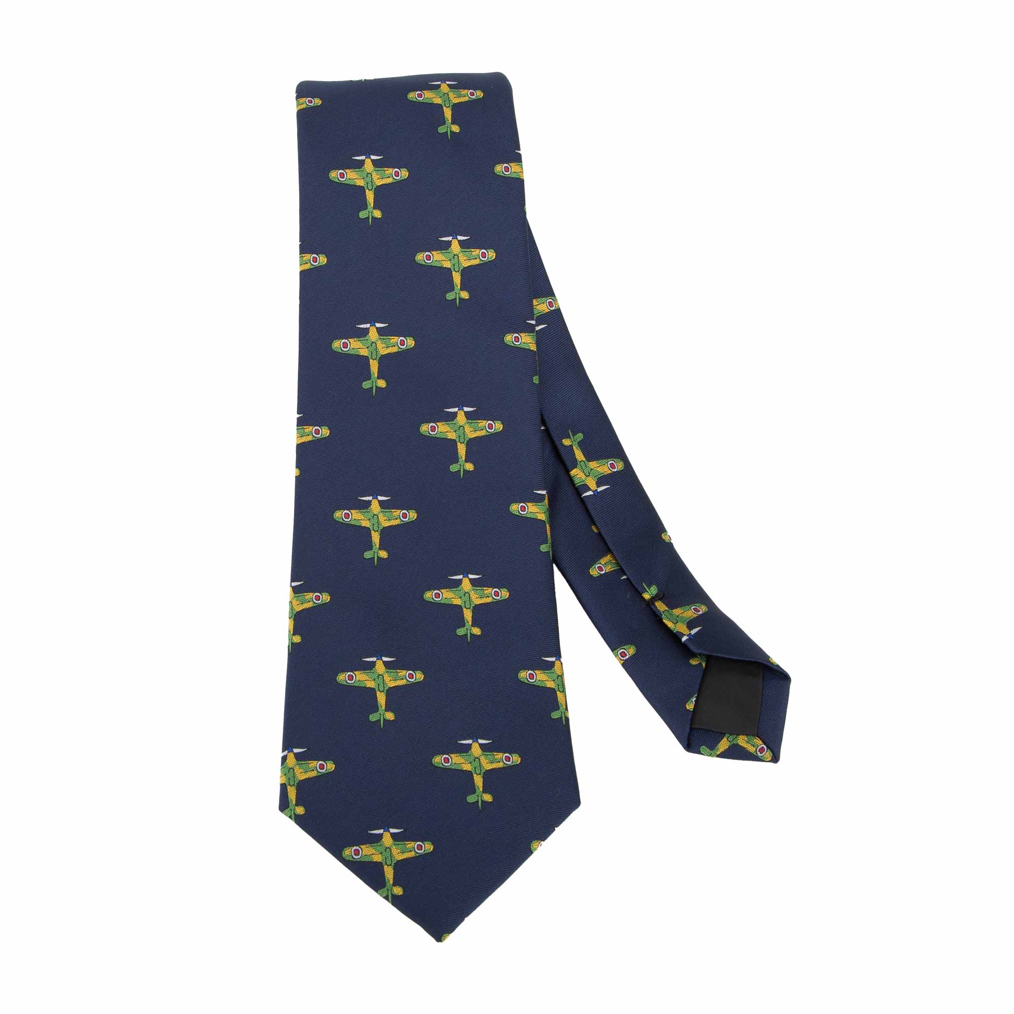 Embroidered Spitfire Plane Navy Necktie - Image 3